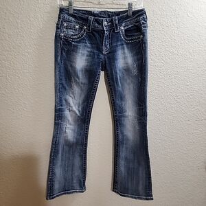 Miss Me Boot JE5641BN Womens Distressed Rhinestone Denim Jeans Size 27